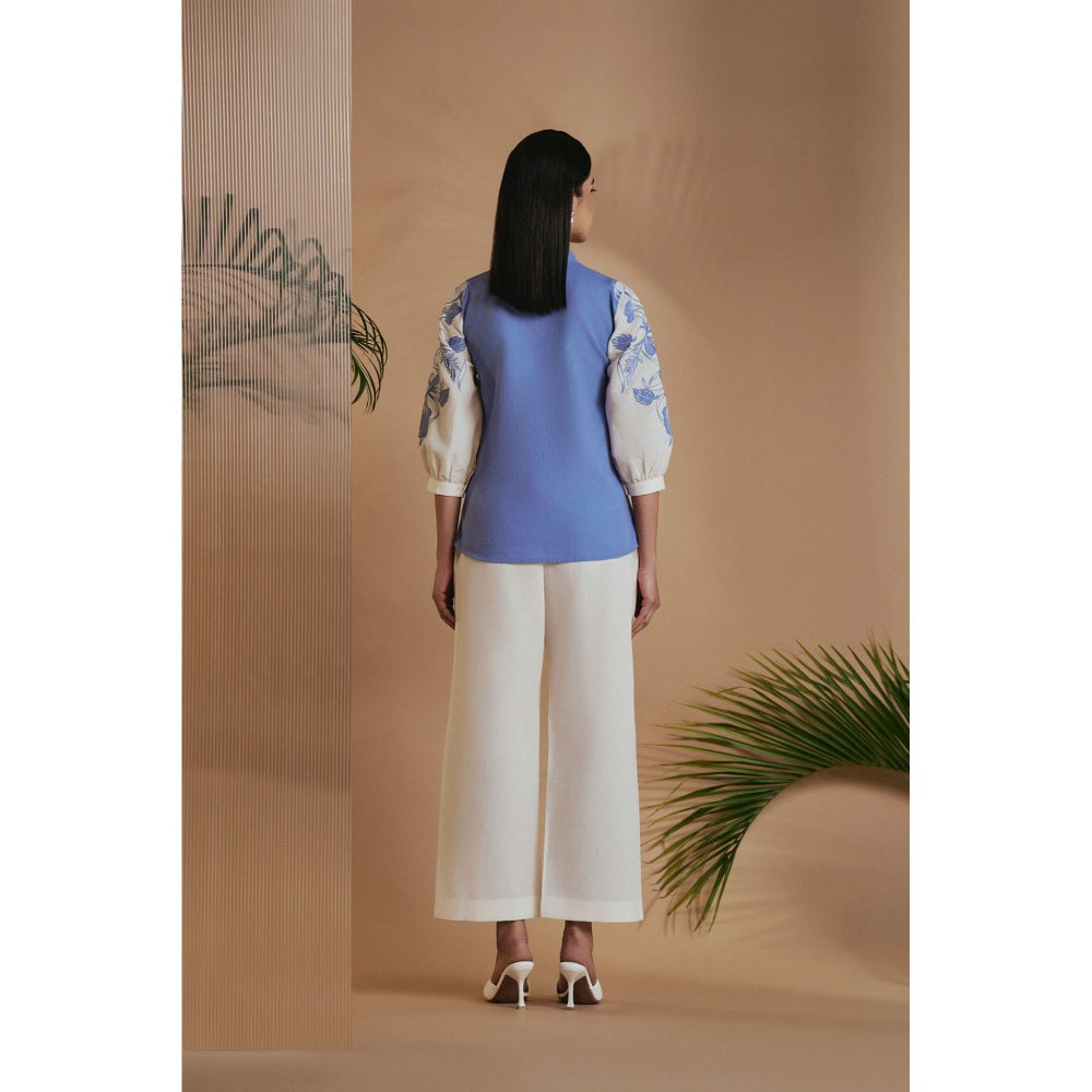 ORIGANI Blue Embroidered Shirt