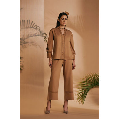 ORIGANI Brown Embroidered Shirt