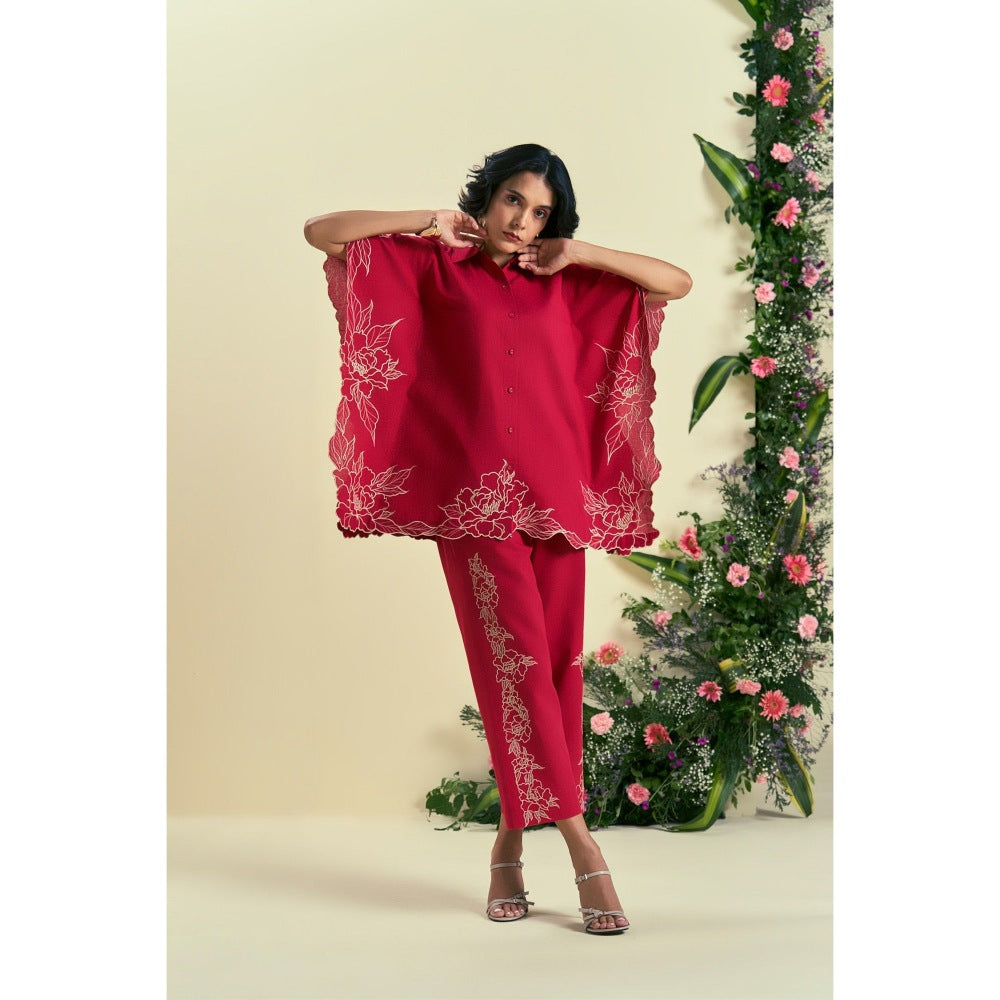 ORIGANI Red Jardin Kaftan With Pant (Set of 2)
