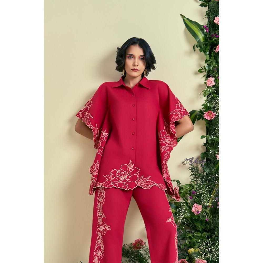 ORIGANI Red Jardin Kaftan With Pant (Set of 2)