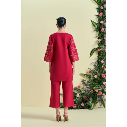 ORIGANI Red Nira Tunic With Pant (Set of 2)