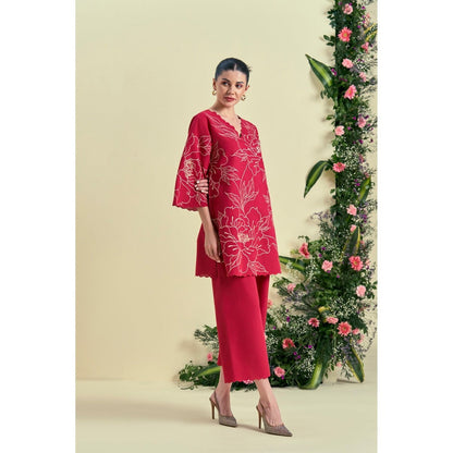ORIGANI Red Nira Tunic With Pant (Set of 2)