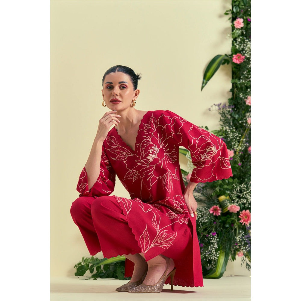 ORIGANI Red Nira Tunic With Pant (Set of 2)