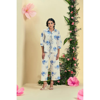 ORIGANI Women Off White Embroidered Regular Fit Co-Ord (Set of 3)