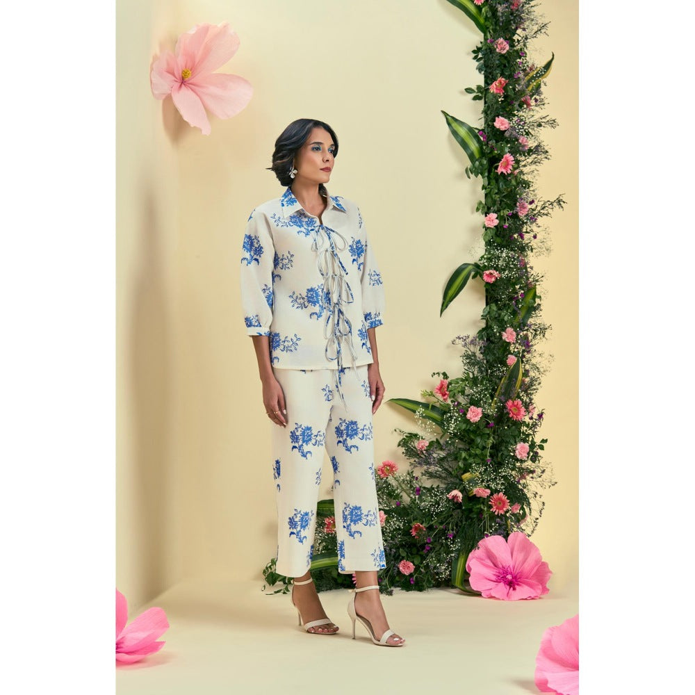 ORIGANI Women Off White Embroidered Regular Fit Co-Ord (Set of 3)