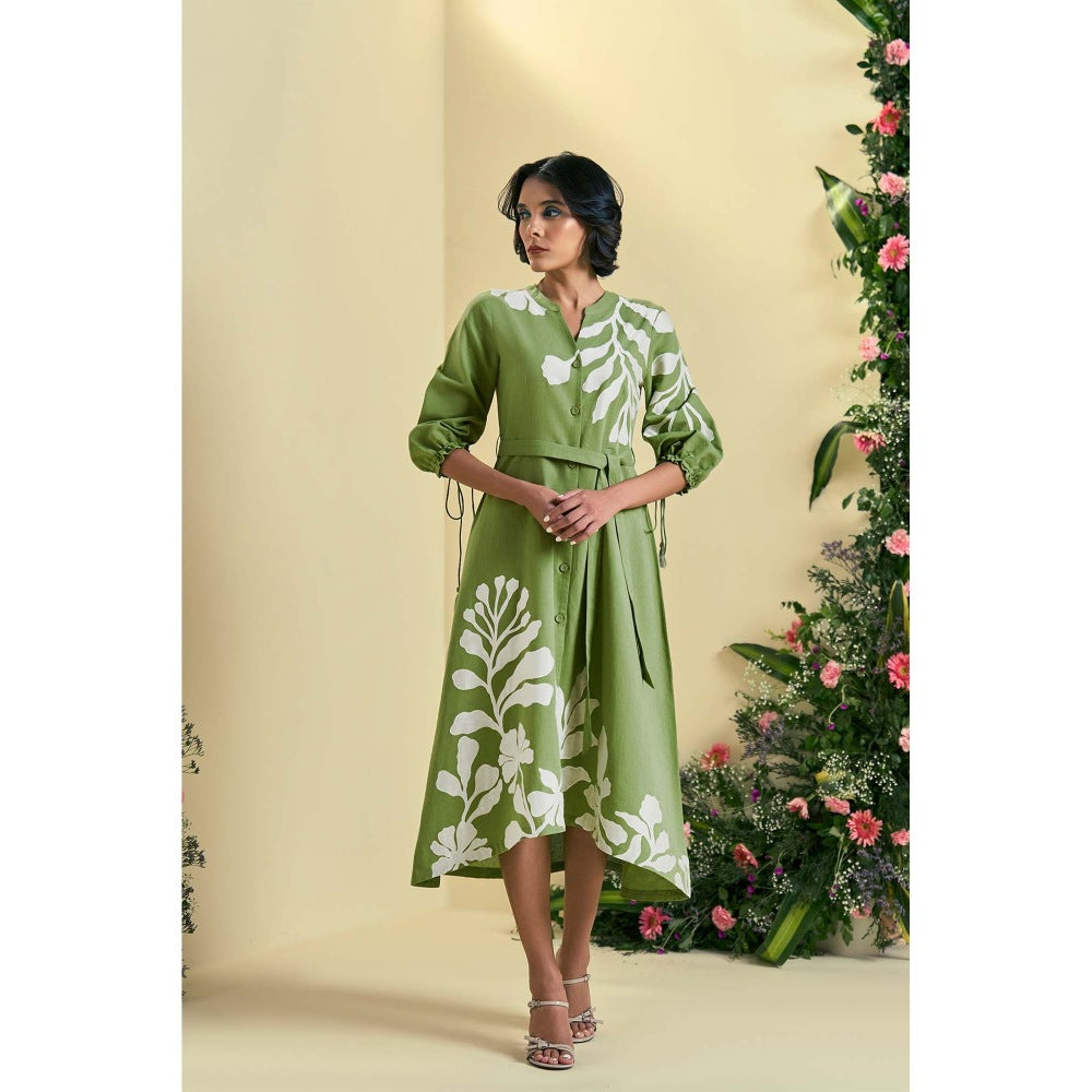 ORIGANI Green Iris Dress With Belt (Set of 2)