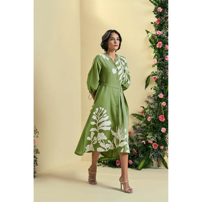 ORIGANI Green Iris Dress With Belt (Set of 2)