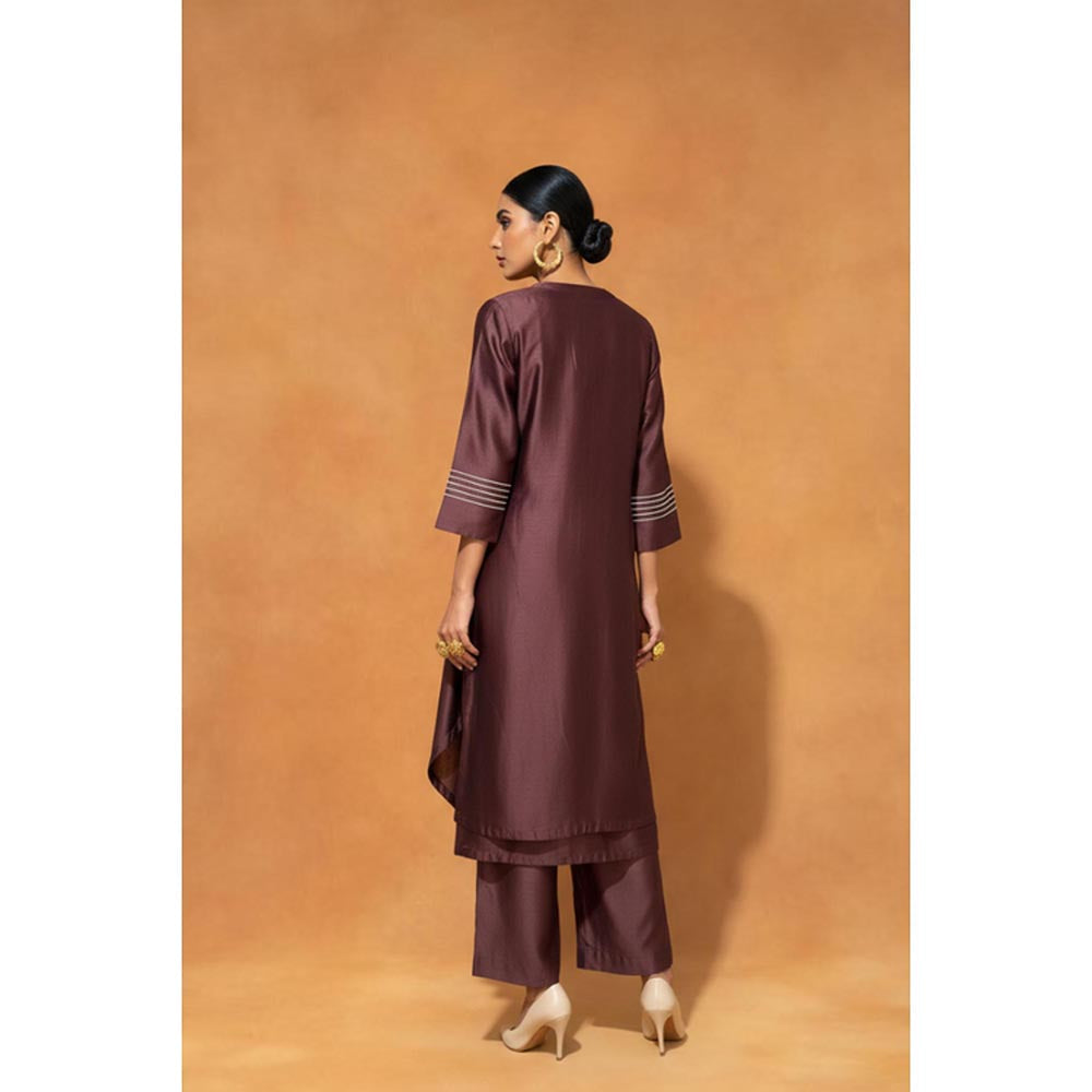ORIGANI Multi-Color Chanderi Silk Round Neck Stripes Kurta with Pant and Jacket