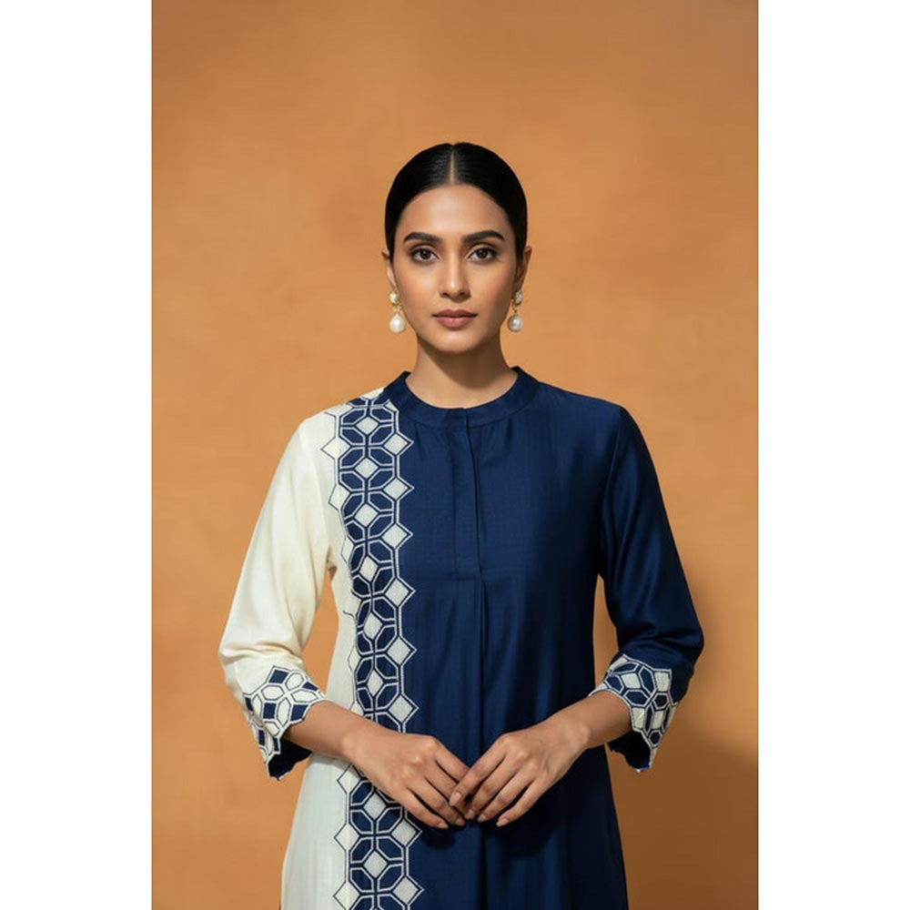 ORIGANI Multi-Color Chanderi Silk Round Neck Embroidered Kurta with Pant