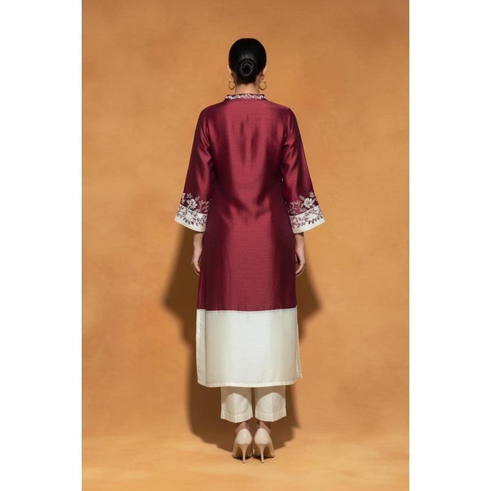 ORIGANI Multi-Color Chanderi Silk V-Neck Floral Kurta with Pant