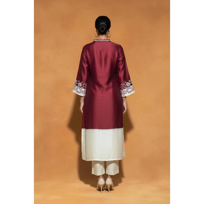 ORIGANI Multi-Color Chanderi Silk V-Neck Floral Kurta with Pant