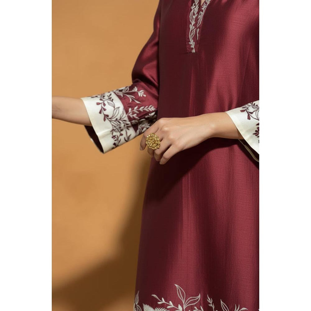 ORIGANI Multi-Color Chanderi Silk V-Neck Floral Kurta with Pant