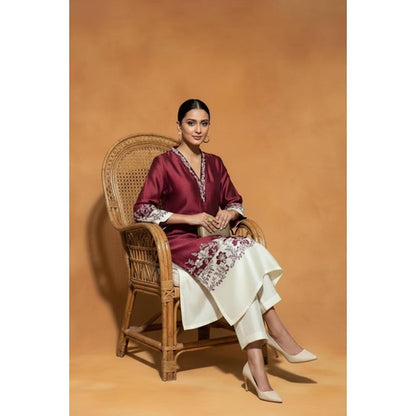 ORIGANI Multi-Color Chanderi Silk V-Neck Floral Kurta with Pant