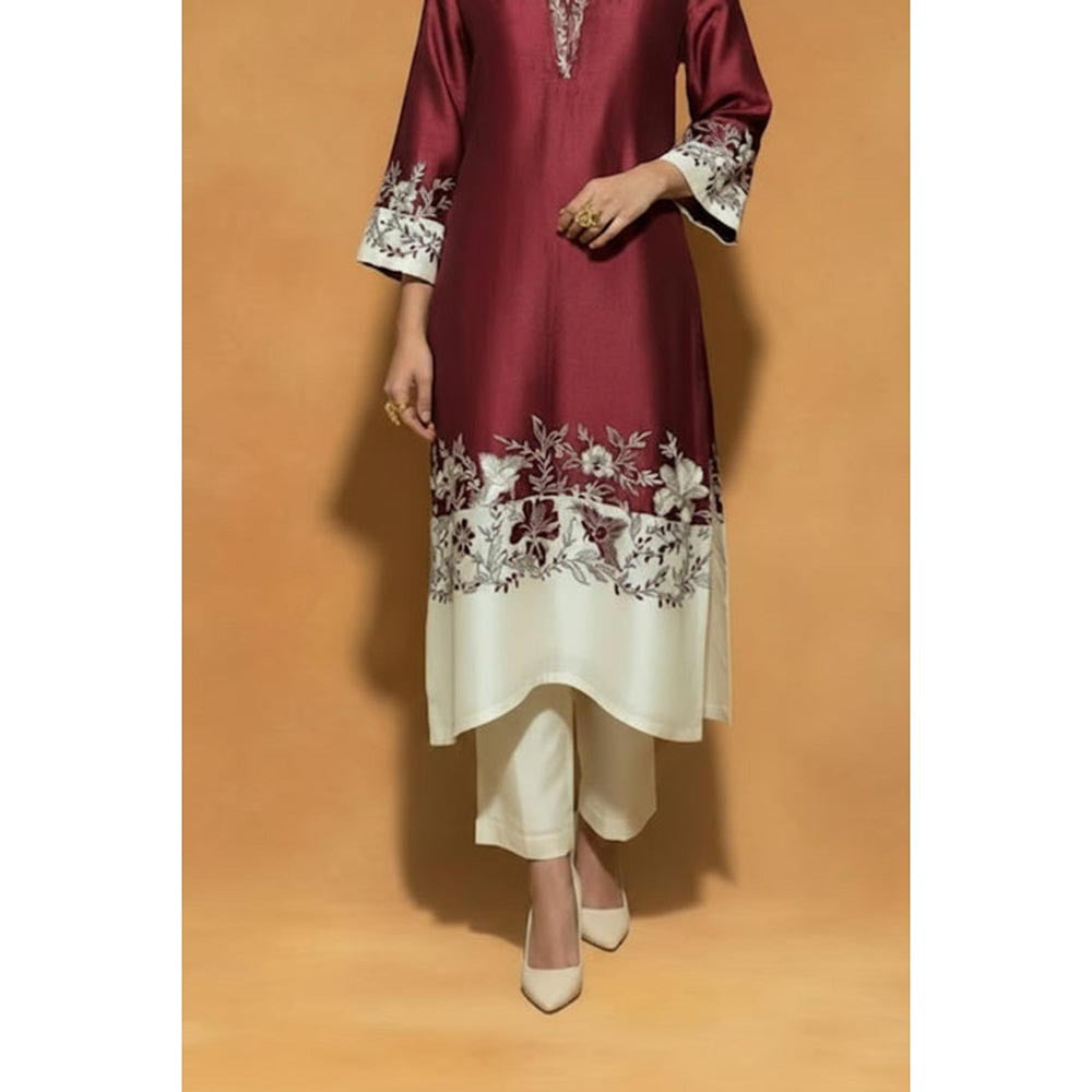 ORIGANI Multi-Color Chanderi Silk V-Neck Floral Kurta with Pant