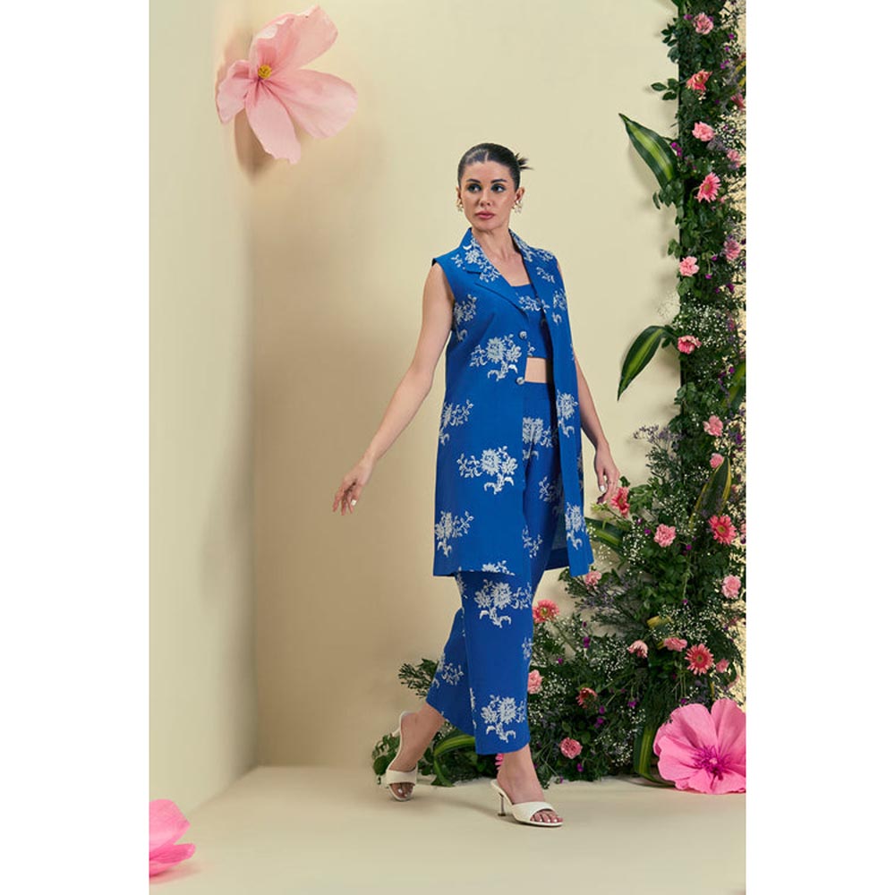 ORIGANI Blue Embroidered Blazer Jacket