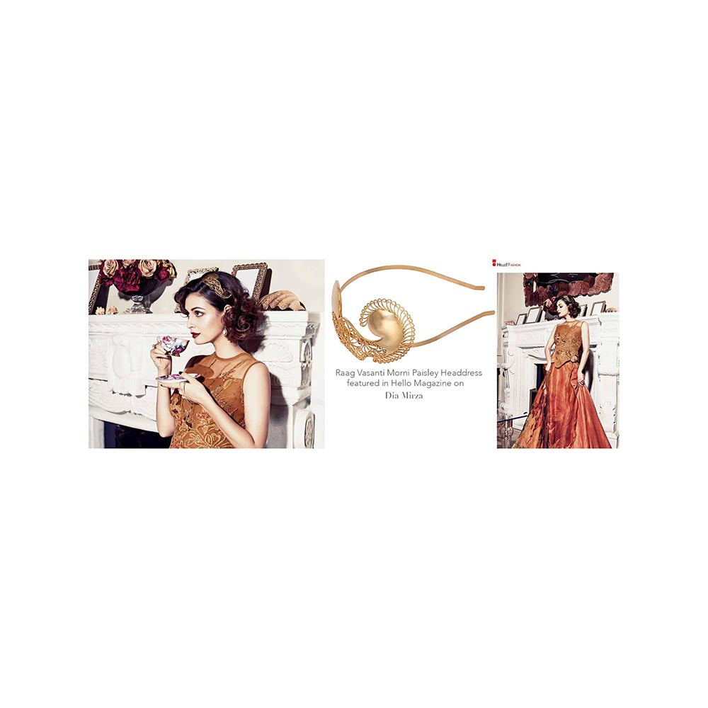 ORNAMAAS 22K Gold Plated Regallia Peacock Filigree Hair Band