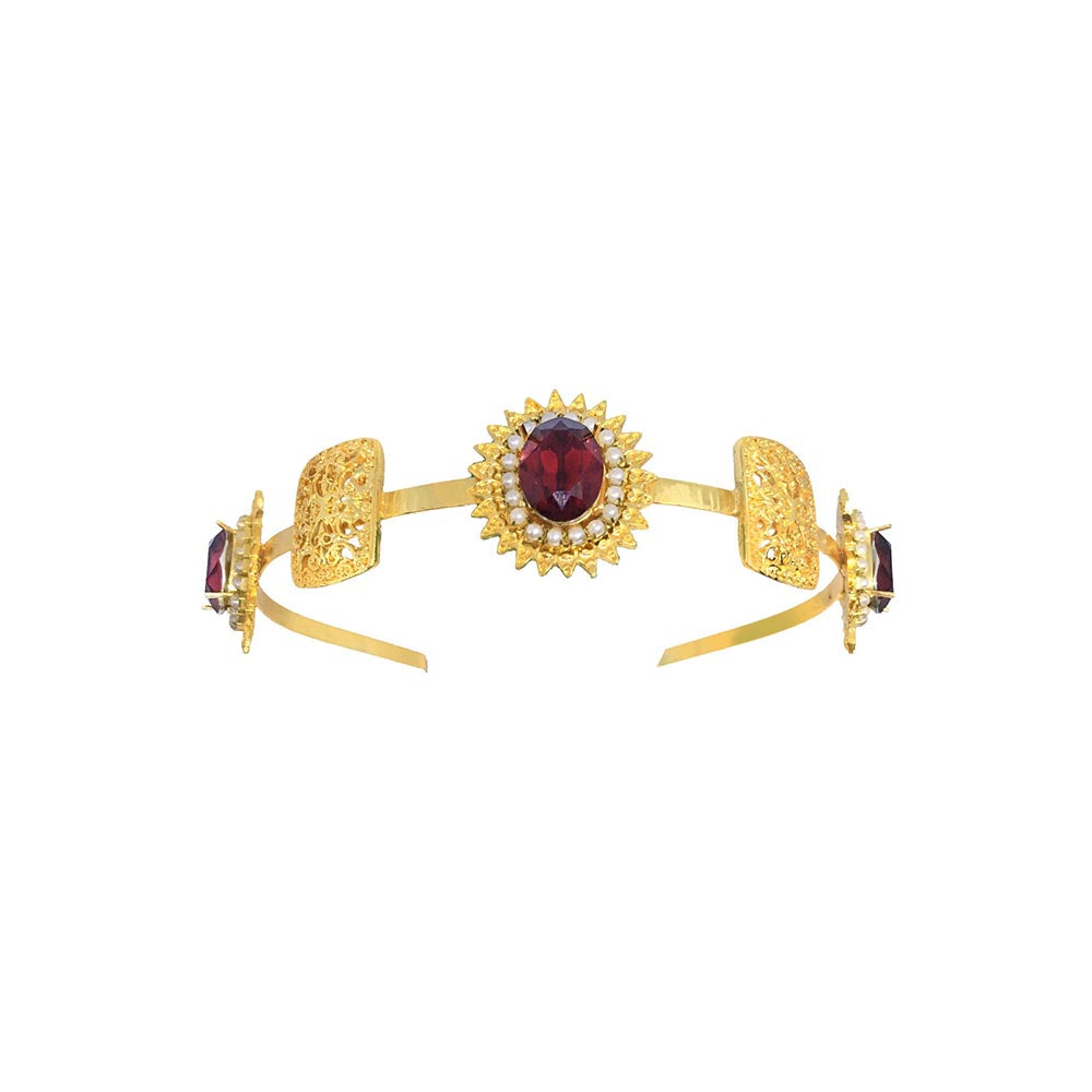 ORNAMAAS 22K Gold Plated Red Pearl Hair Band