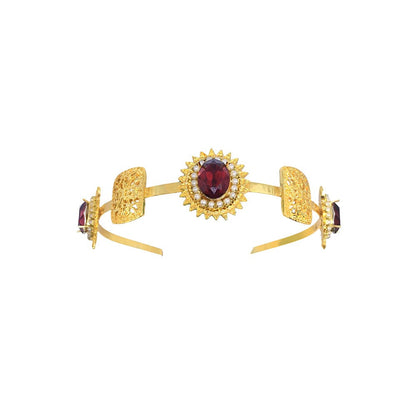 ORNAMAAS 22K Gold Plated Red Pearl Hair Band