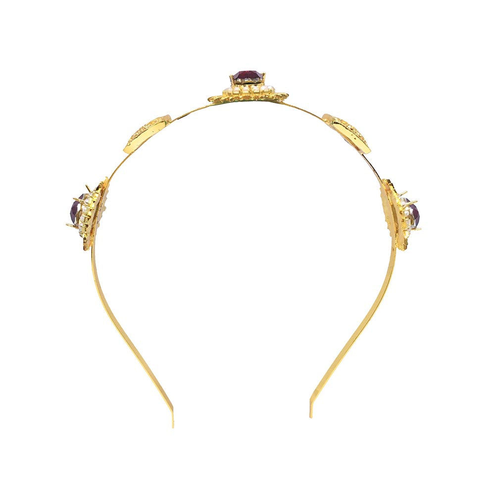 ORNAMAAS 22K Gold Plated Red Pearl Hair Band