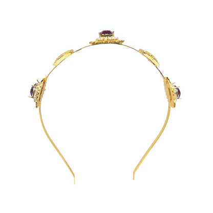 ORNAMAAS 22K Gold Plated Red Pearl Hair Band