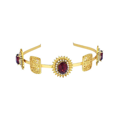 ORNAMAAS 22K Gold Plated Red Pearl Hair Band