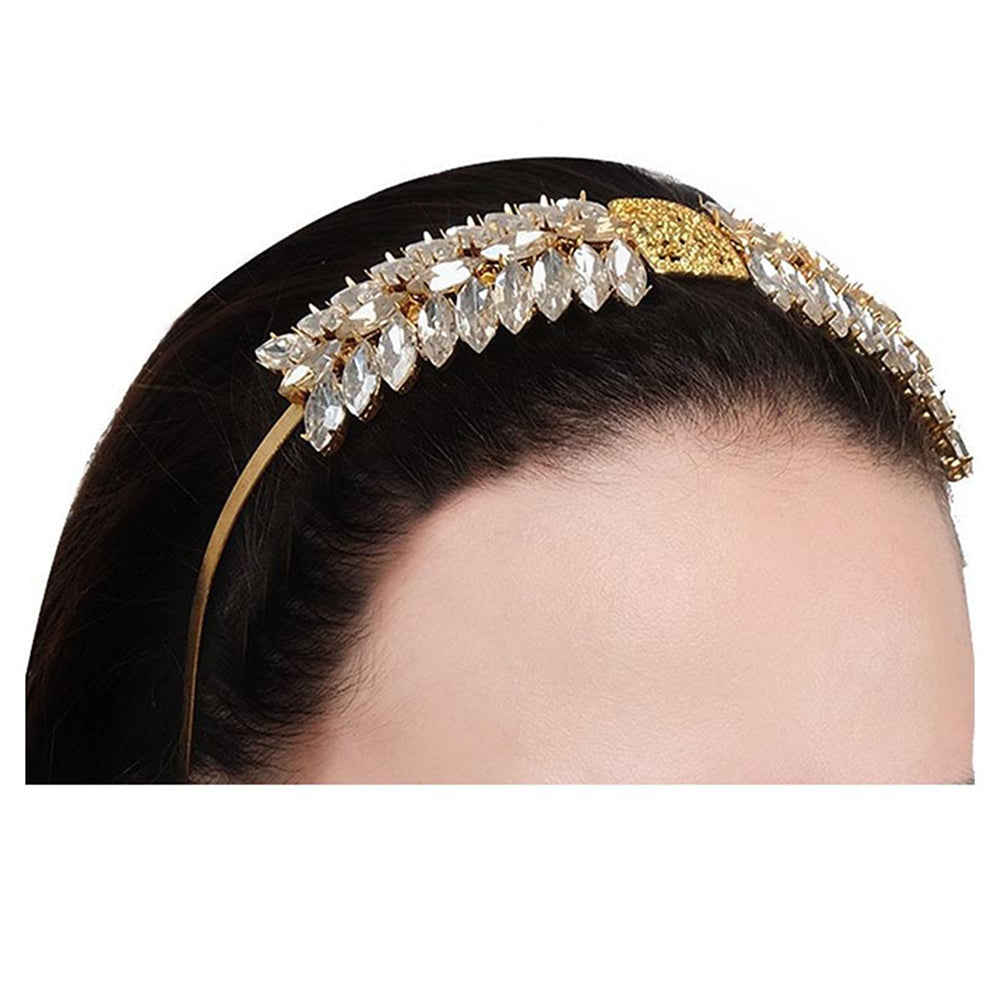ORNAMAAS Princess White Crystal Marquis Hair Band