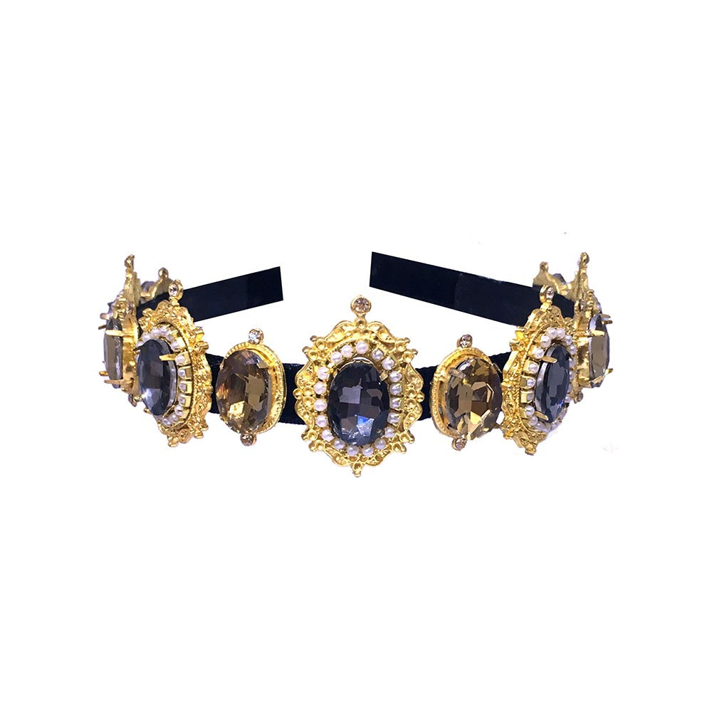 ORNAMAAS Shereen Pearl Smoke Black Victorian Hair Band