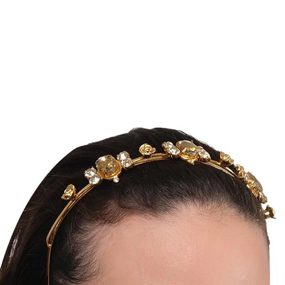ORNAMAAS Gold Plated Rose Fleur Topaz Golden Shadow Hair Band
