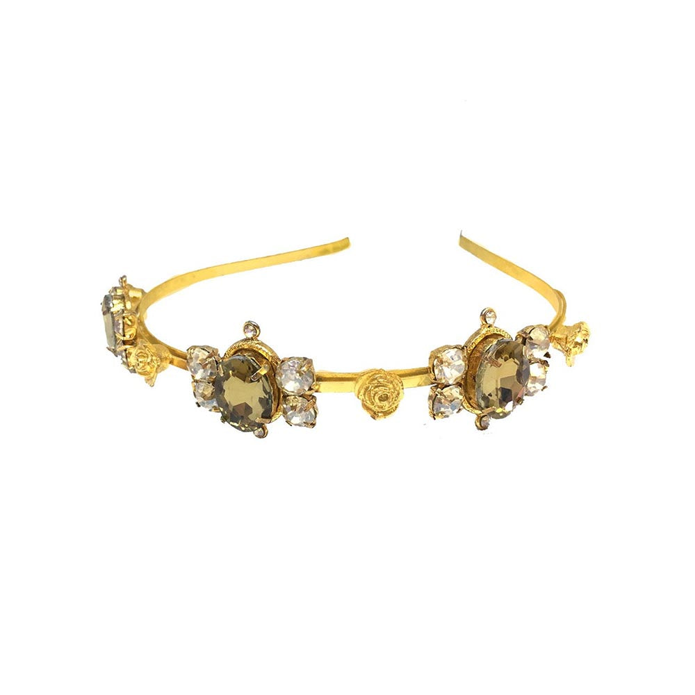 ORNAMAAS Gold Plated Rose Fleur Topaz Golden Shadow Hair Band