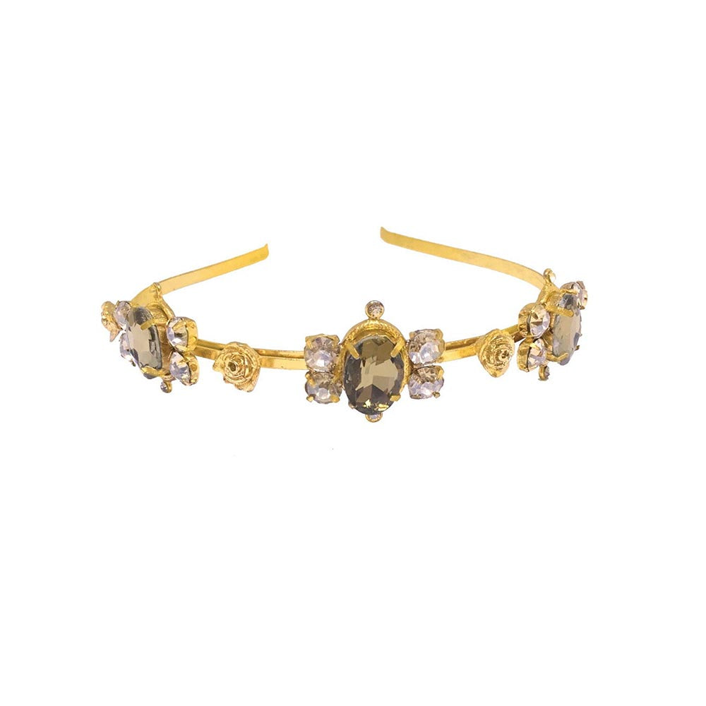 ORNAMAAS Gold Plated Rose Fleur Topaz Golden Shadow Hair Band