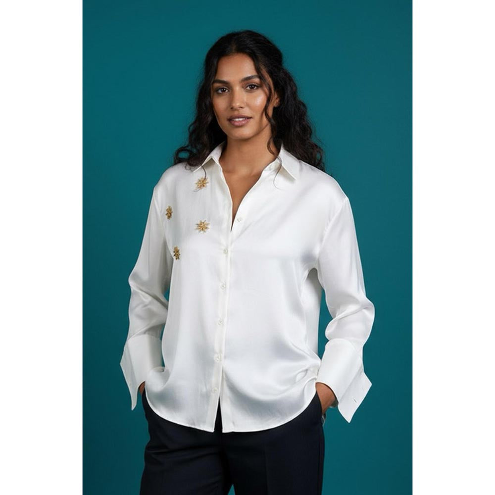 ORNAMAAS White Gold Star Anise Silk Satin Shirt