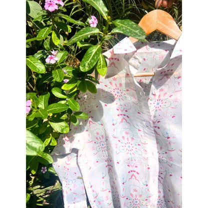ORNAMAAS Sukoon Kamal White Organza Printed Shirt