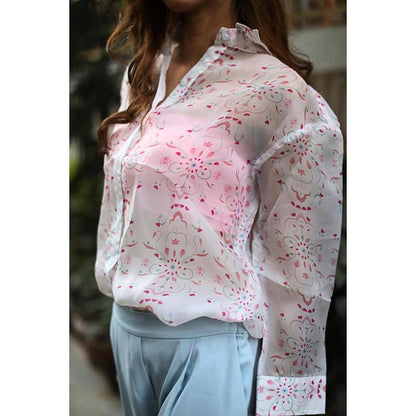 ORNAMAAS Sukoon Kamal White Organza Printed Shirt