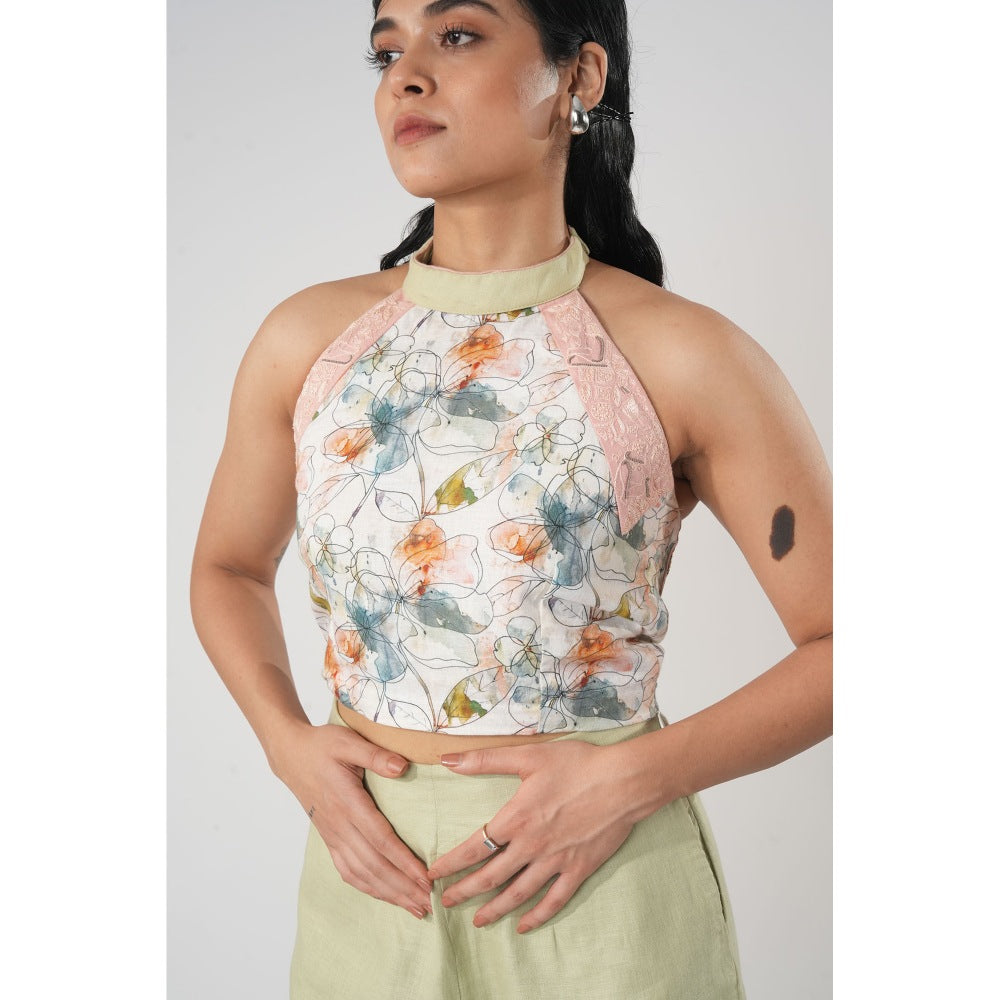 Orthodox White Floral Motif Hemp Crop Top