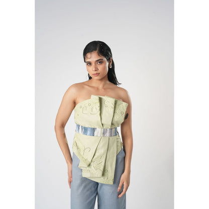 Orthodox Green Vaanya Draped Warli Embroidery Top with Belt