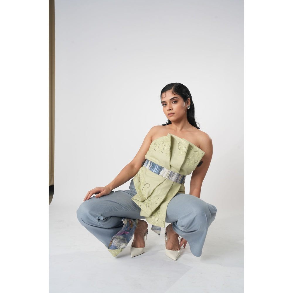 Orthodox Green Vaanya Draped Warli Embroidery Top with Belt