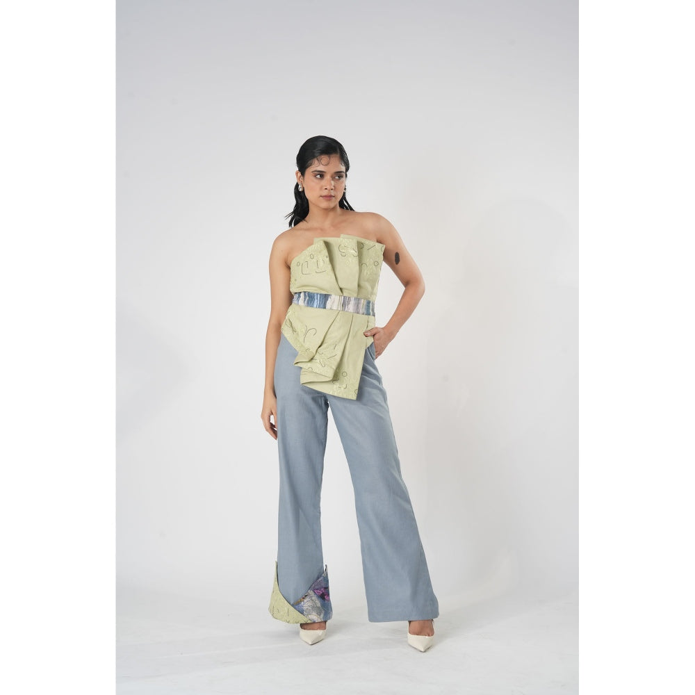 Orthodox Green Vaanya Draped Warli Embroidery Top with Belt