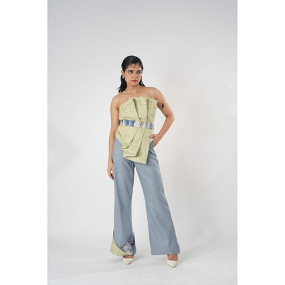 Orthodox Green Vaanya Draped Warli Embroidery Top with Belt