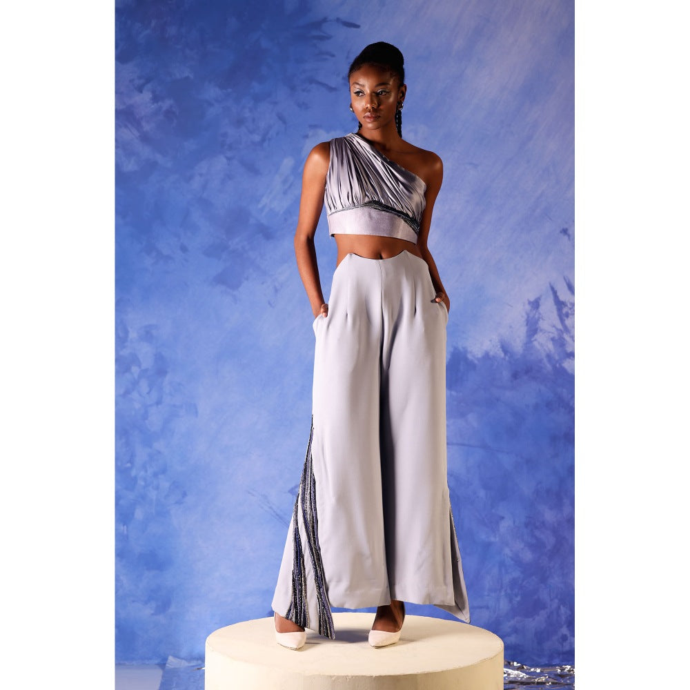 Orthodox Purple Celestial Satin One Shoulder Crop Top