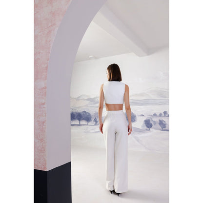 Orthodox White Black Chalice Collar Banana Crepe Vest Top