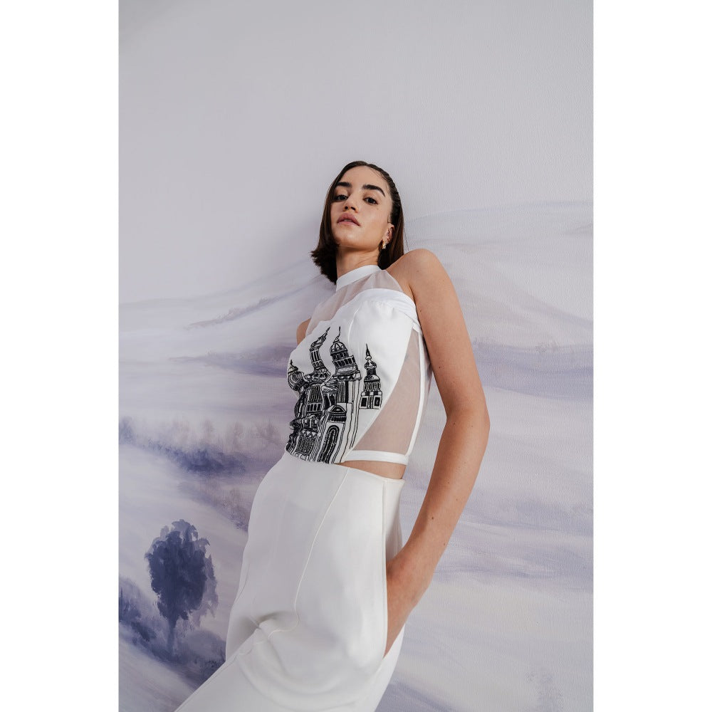 Orthodox White Structured Halter Neck Crop Top