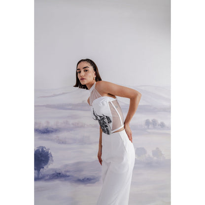 Orthodox White Structured Halter Neck Crop Top