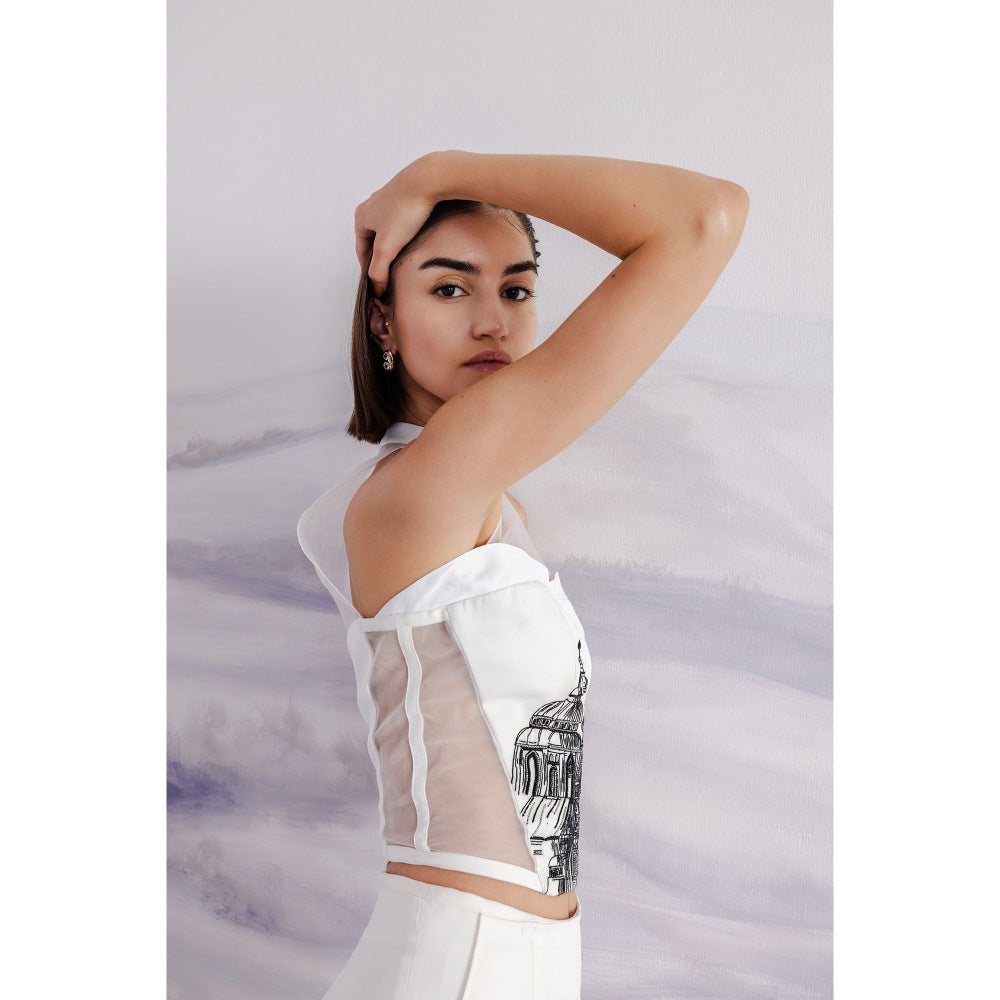 Orthodox White Structured Halter Neck Crop Top