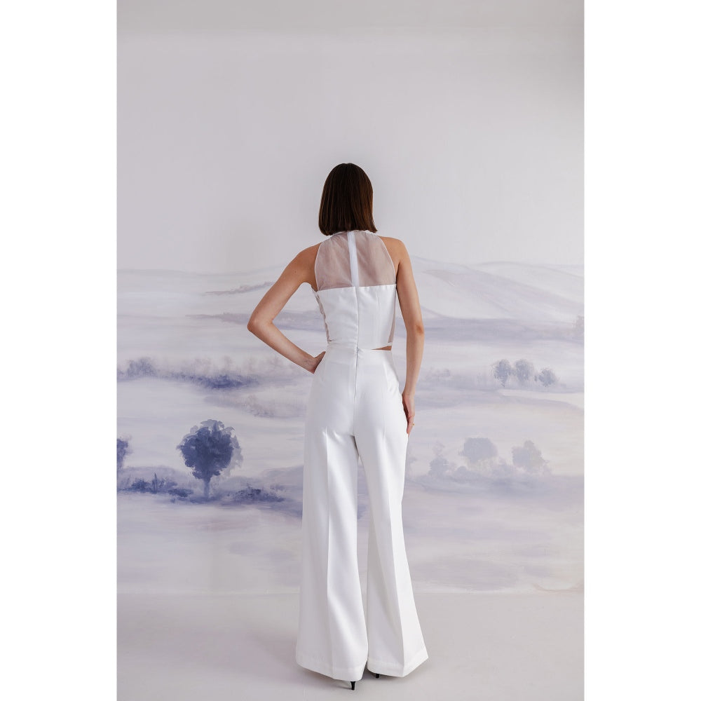 Orthodox White Structured Halter Neck Crop Top