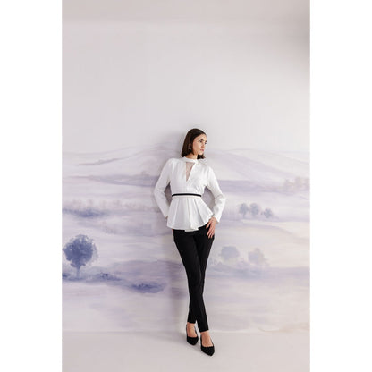 Orthodox White Peplum Banana Crepe High Neck-Top