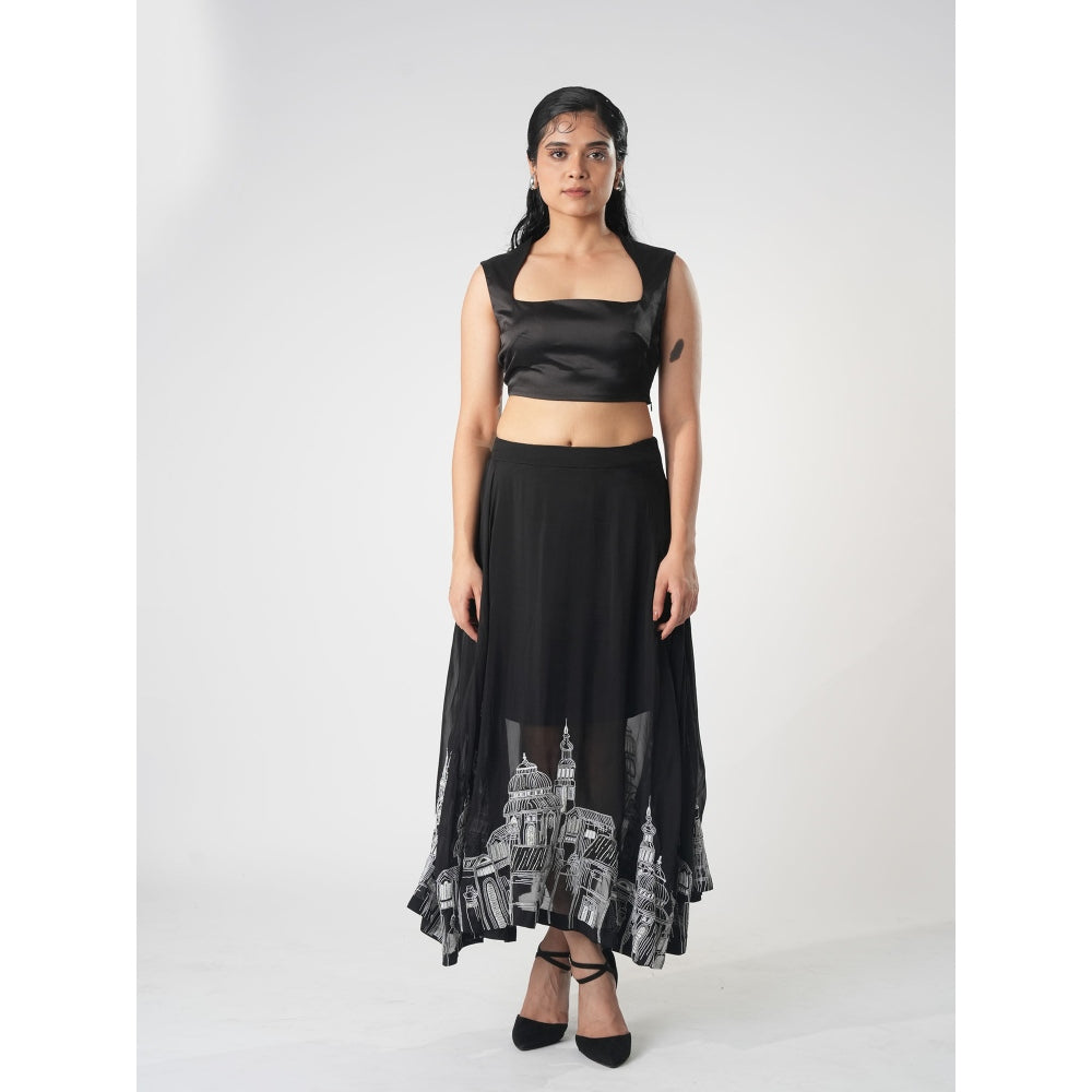Orthodox Black Satin Portrait Crop Top