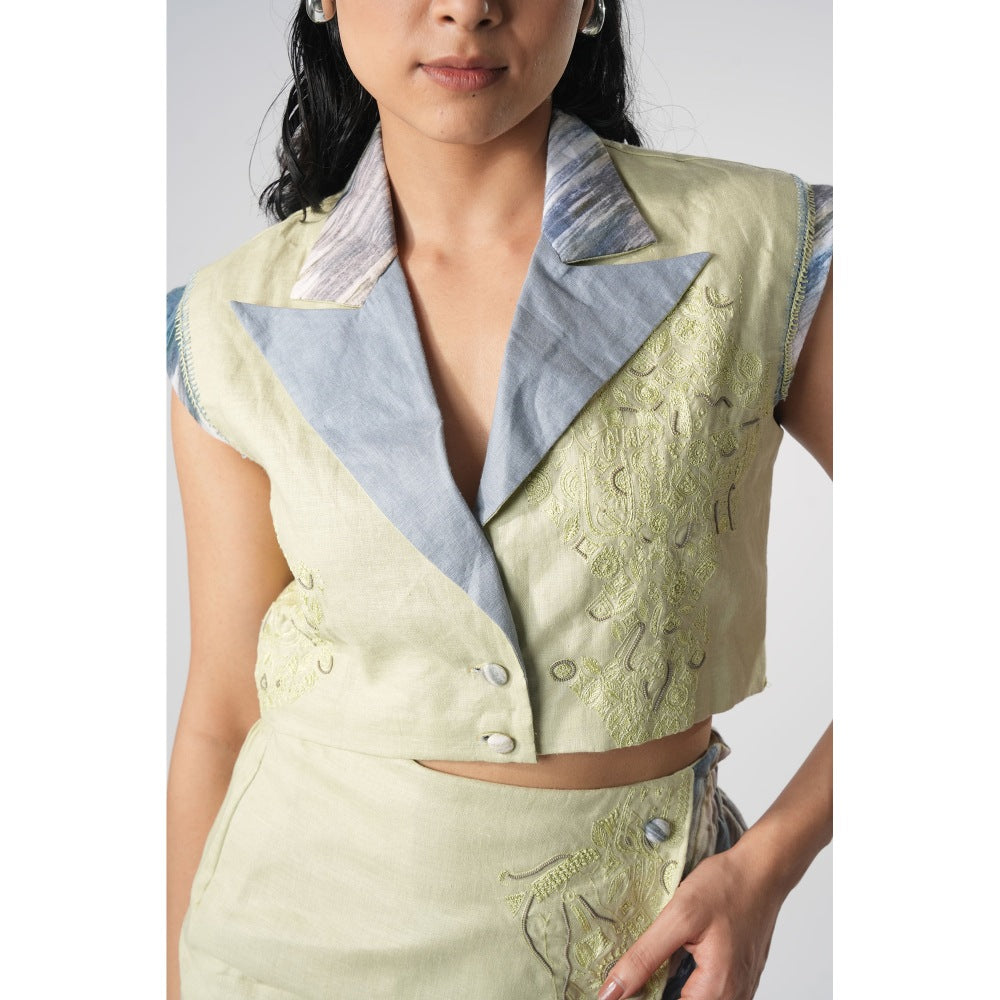 Orthodox Green Slim-Fit Hemp Cropped Blazer