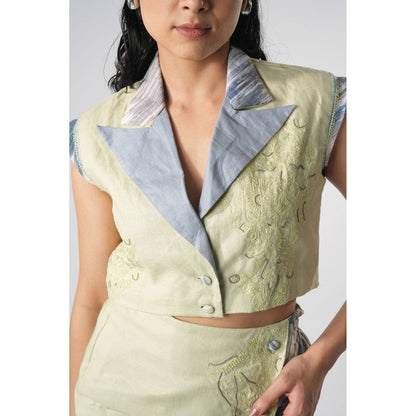 Orthodox Green Slim-Fit Hemp Cropped Blazer