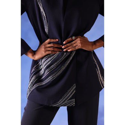 Orthodox Navy Blue Osiris Flare Blazer with Nile-Inspired Embroidery