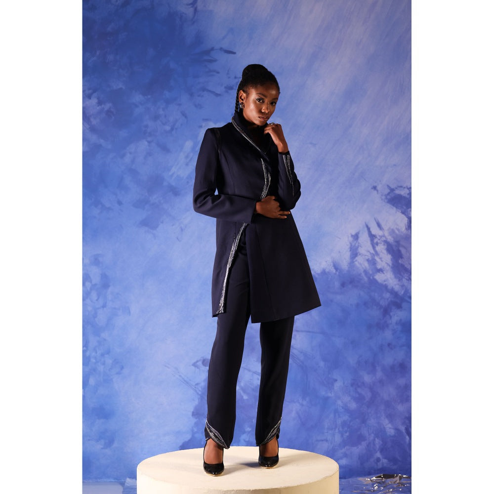 Orthodox Navy Blue Sumptuous Banana Crepe Long Blazer with S-Curve